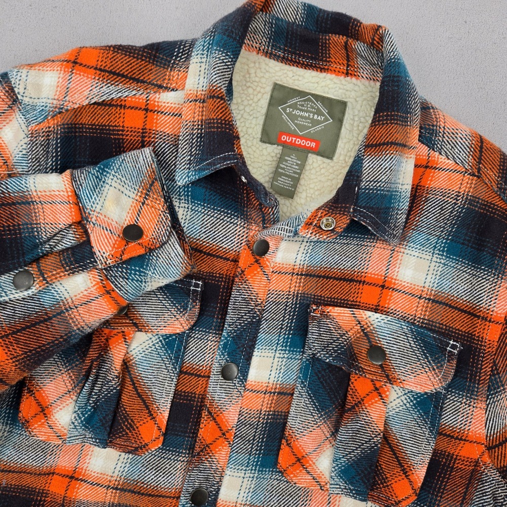 St Johns Bay Large Plaid Sherpa Lined Flannel Shirt Jacket Mens‎ Rugged Outdoor